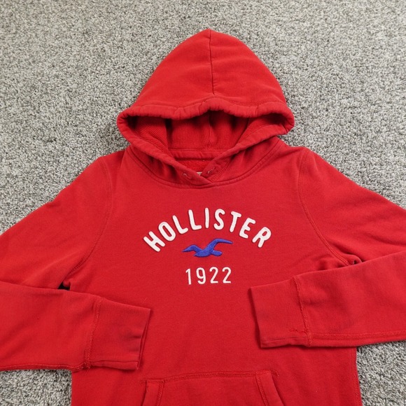 VTG Hollister Hoodie Womens L Red Pullover Sweater Sweatshirt Thermal Hood Y2K - Picture 3 of 14